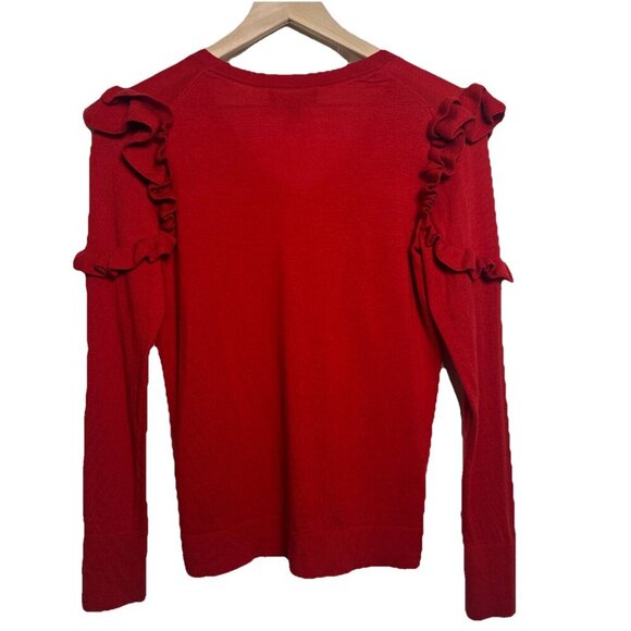 Banana Republic Womens 100% Merino Wool Medium Petite Sweater Ruffle Long Sleeve - Picture 2 of 11